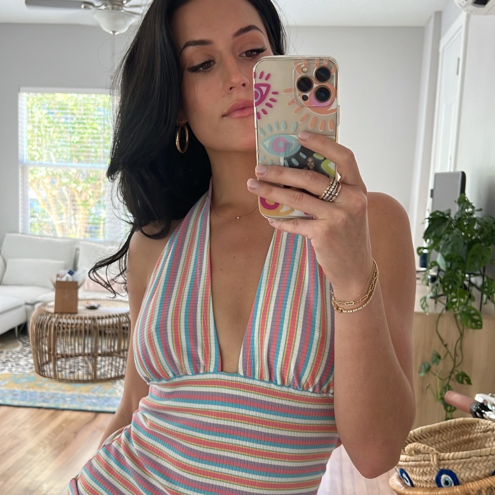 Striped halter mini dress